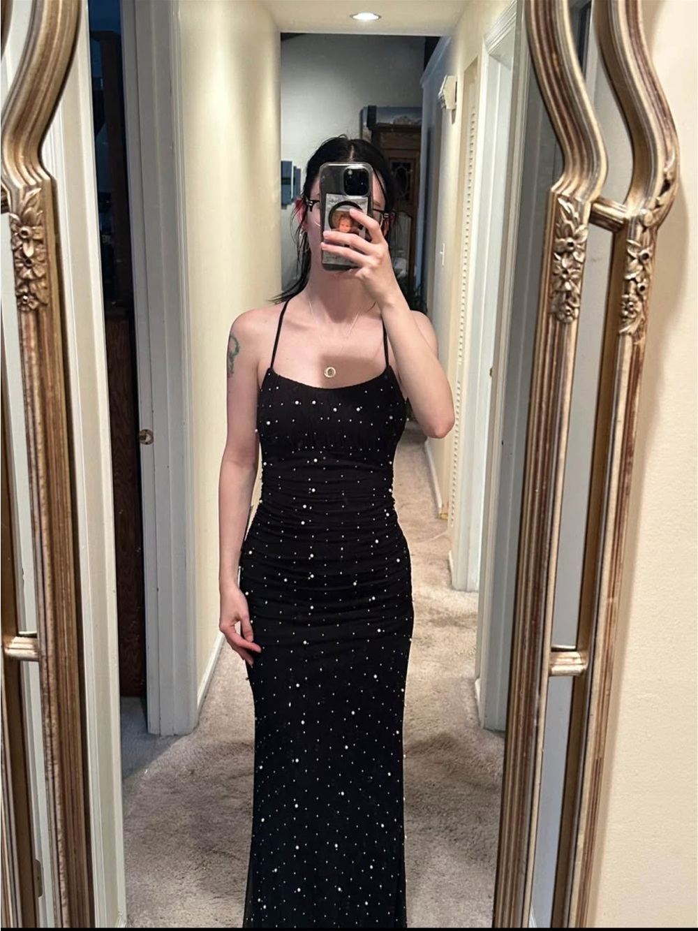 Macy's Black Beaded Maxi Dress with Spaghetti Straps